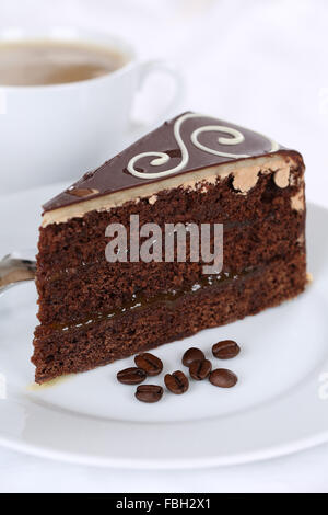 Coffee and fresh cake chocolate tart dessert sweet pastry Stock Photo