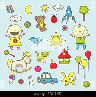 Premium Vector  Cute kids stickers rocket star planet teddy bear cloud  cake aerostat children's sticker