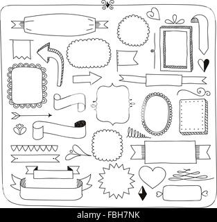 set of hand-drawn banners, frames, borders and other elements for your design Stock Vector