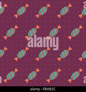 Seamless candy pattern on polka dots background for your wrapper, textile or design. Stock Vector