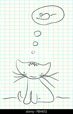 Sketchy illustration of a cat dreaming about a mouse Stock Vector
