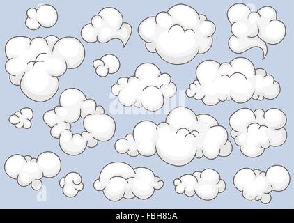 Collection of different shaped cartoon clouds Stock Vector