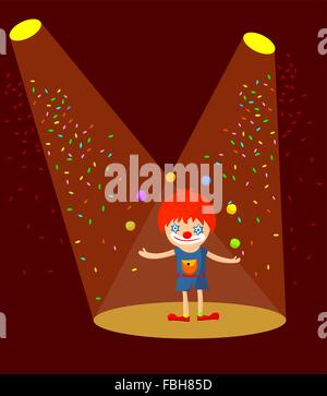 Clown juggling with balls on the stage Stock Vector