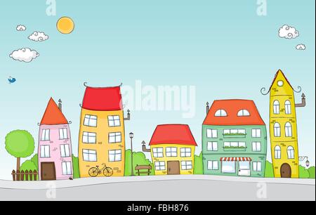 Cute doodle of a colorful cartoon street Stock Vector