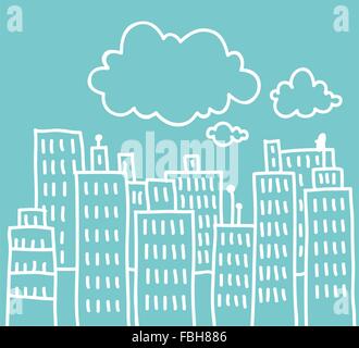 Simple doodle of a big city with clouds above Stock Vector