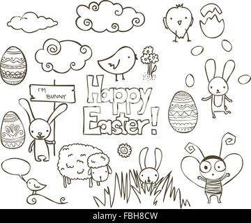 Collection of Easter related doodle. Stock Vector