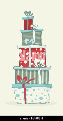 Colorful cartoon gift boxes for Christmas or birthday card. Stock Vector