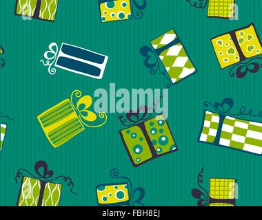 Seamless pattern with colorful cartoon gift boxes. Stock Vector