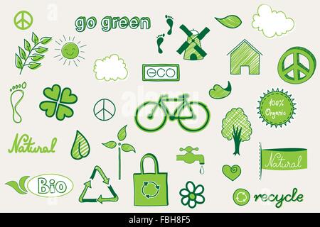 green, environment related doodle elements Stock Vector