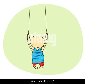 Cute doodle gymnast on still rings Stock Vector