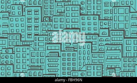 Seamless urban pattern of doodle houses Stock Vector