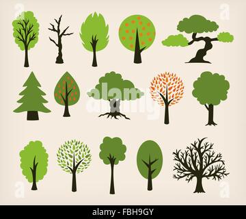 Collection of different trees cartoon Stock Vector