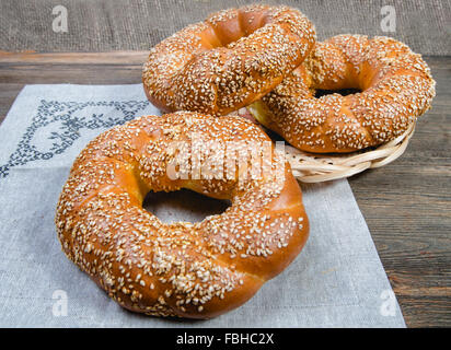 Buns in a wicker basket Stock Photo