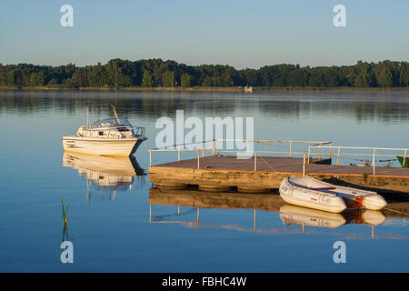 Curonian Lagoon at sunrise in Pervalka, Lithuania Stock Photo