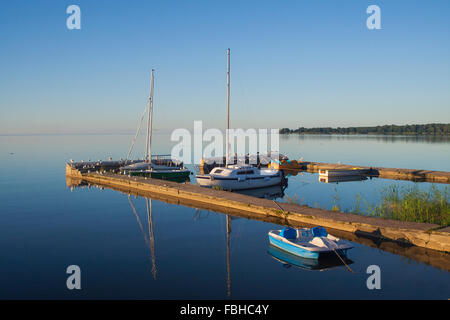 Curonian Lagoon at sunrise in Pervalka, Lithuania Stock Photo