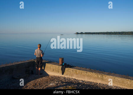 Curonian Lagoon at sunrise in Pervalka, Lithuania Stock Photo