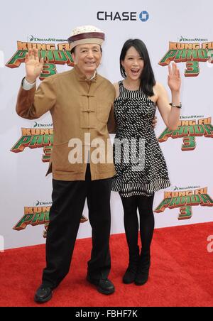 Los Angeles, CA, USA. 16th Jan, 2016. James Hong, Daughter April at arrivals for KUNG FU PANDA 3 Premiere, TCL Chinese 6 Theatres (formerly Grauman's), Los Angeles, CA January 16, 2016. Credit:  Dee Cercone/Everett Collection/Alamy Live News Stock Photo