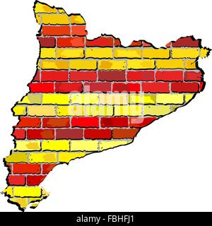 Catalonia map on a brick wall Stock Vector