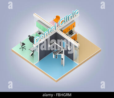 Isometric view of dental clinic interior. 3D rendering image with clipping path. Original design. Stock Photo