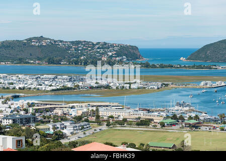 View of town, Lagoon and Thesen Island, Knysna, Knysna Municipality, Western Cape Province, Republic of South Africa Stock Photo