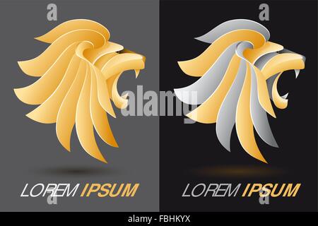 bellowing lion head fancy, luxurious company logo concept in origami design style Stock Vector