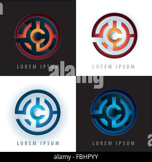 labyrinth logo design with 3D, emboss effect Stock Vector