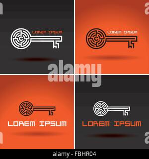 key shaped labyrinth, maze abstract logo design Stock Vector