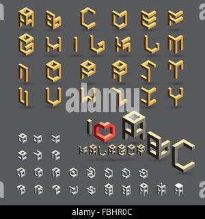 cubic, geometric font, symbol, icon and logo set Stock Vector