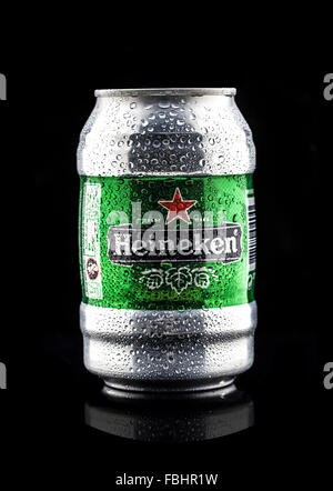 Can Of Cold Heineken Beer on a Black background Stock Photo