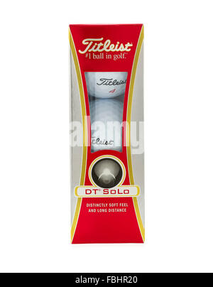 Box of 3 Titleist Golf Balls on a white background Stock Photo