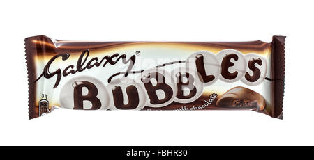 Galaxy Bubbles Chocolate Bar on a white background Stock Photo