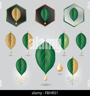 Leaf with precious sap logo, icon set Stock Vector