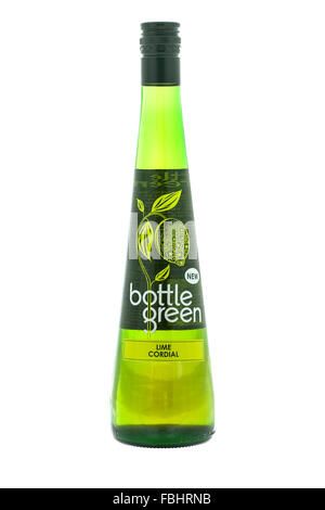 Bottle Green Lime Cordial on a white background Stock Photo