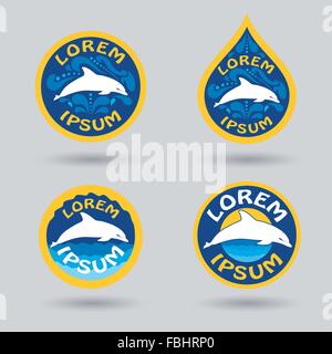 swimming or sport club logo set with dolphin and water drops illustration Stock Vector