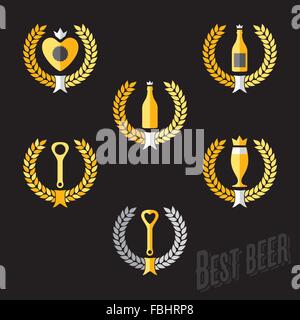 Beer and pub icons, signs, symbols and design elements vector set Stock Vector