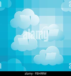 Sky computing concept, with pixelate sky, clouds folder structure Stock Vector