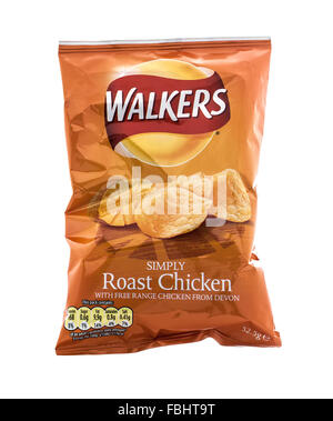 Walkers  Roast Chicken crisps  isolated on a white background. Walkers is a British snack food manufacturer Stock Photo