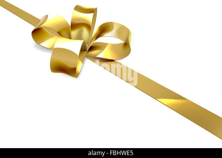 An illustration of a beautiful gold golden ribbon and bow from a Christmas, birthday or other gift Stock Photo