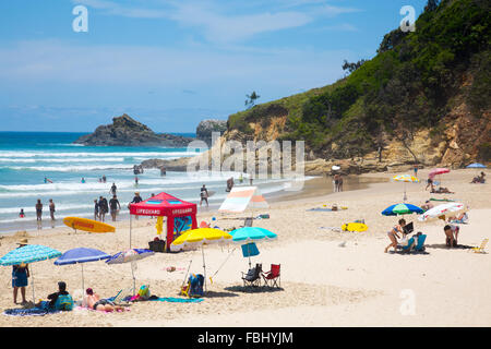 People enjoying summer holiday on Broken Head beach in Byron Bay on the New South Wales north coast,Australia Stock Photo