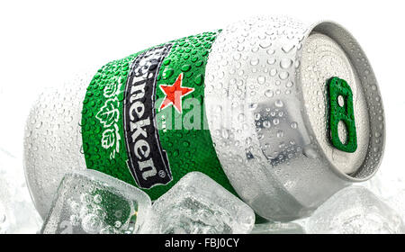 Cold can of Heineken Beer on a white background Stock Photo