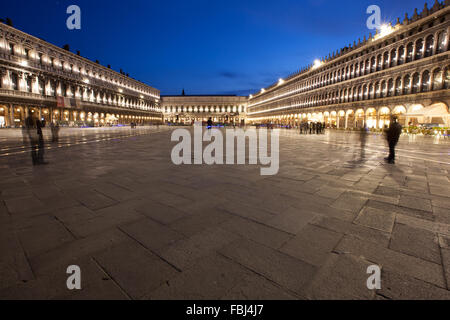 Tourism and sightseeing, night view of Illuminated St. Mark's Square in Venice Stock Photo