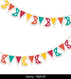 Multicolored buntings with carnival masks isolated on white Stock Vector