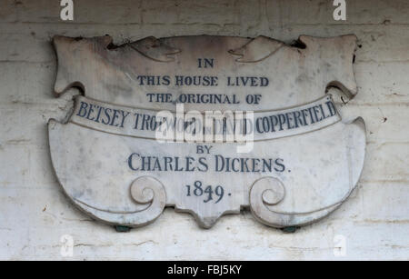 Plaque at Charles Dickens Museum, Broadstairs, Kent, England, UK. Stock Photo