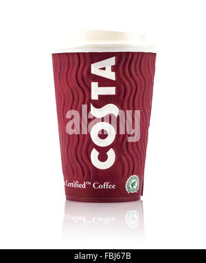 Costa Coffee Logo on a take a way cup. Costa Coffee is a British coffeehouse company Stock Photo