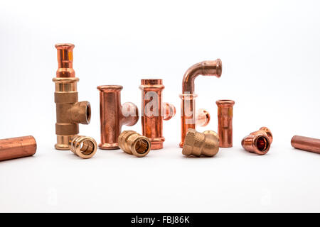 mapress copper various pieces on an white background Stock Photo