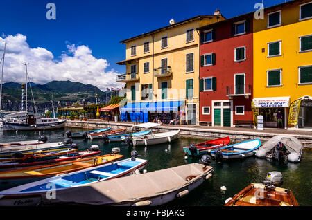 Italy, Veneto, Lake Garda, Castelletto di Brenzone, harbour Stock Photo