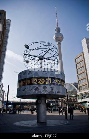 Urania world time clock, Alexanderplatz, Berlin Mitte Stock Photo