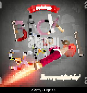 Rocket ship launch with pencil. EPS 10 Stock Vector