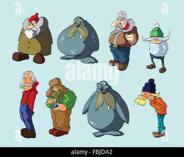 Set of polar expedition characters or northern people Stock Vector