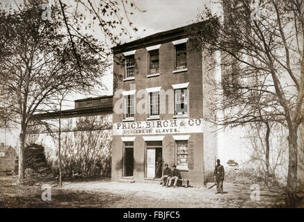 Price Birch & Company (previously Franklin and Armfield), the largest slave dealers in the antebellum south situated on Duke Street, Alexandria, Virginia USA with access to the Potomac River. This photograph was taken in 1861 during the American Civil War, after the surrender it was used by Union Soldiers as a jail. The building was demolished in 1870, a building named 'Freedom House' now occupies the site. Stock Photo